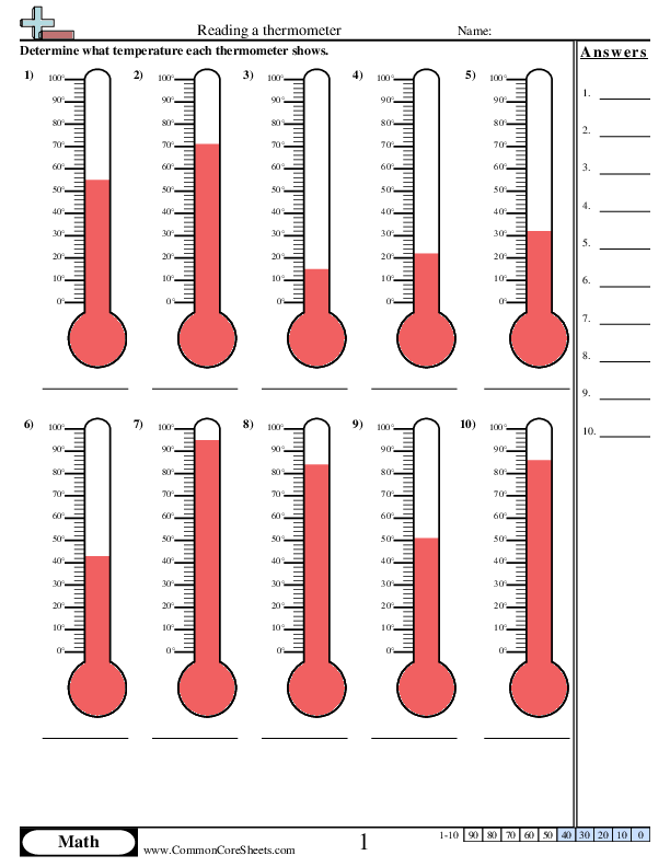 0° - 100° (10s labeled) worksheet
